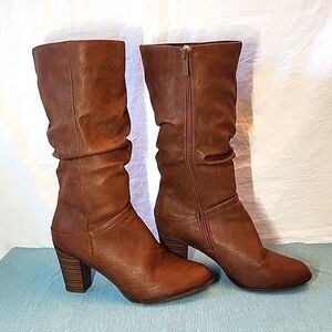 Brown faux leather boots